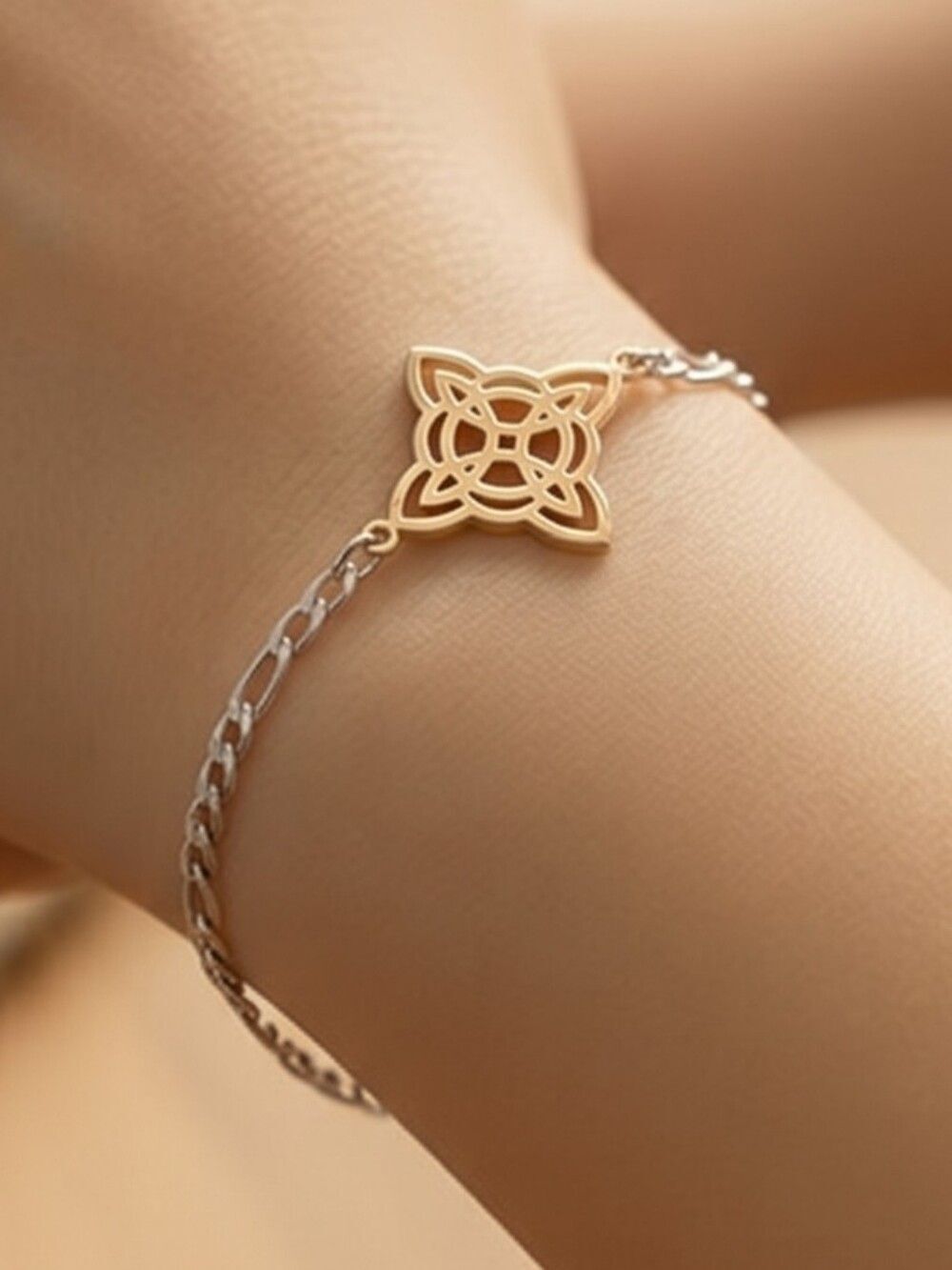 Celtic Witch Knot Bracelet Stainless Steel Figaro Chain Mystic Gothic Jewelry